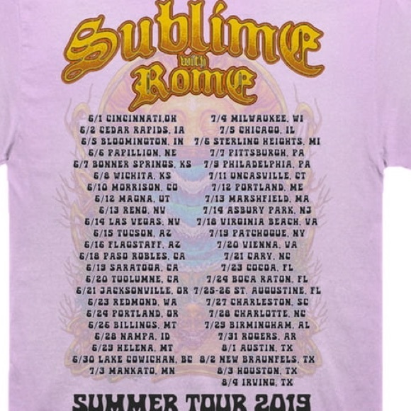 Sublime with Rome 2019 Tour Concert Tee T-shirt Pink XL NWT - Picture 4 of 5